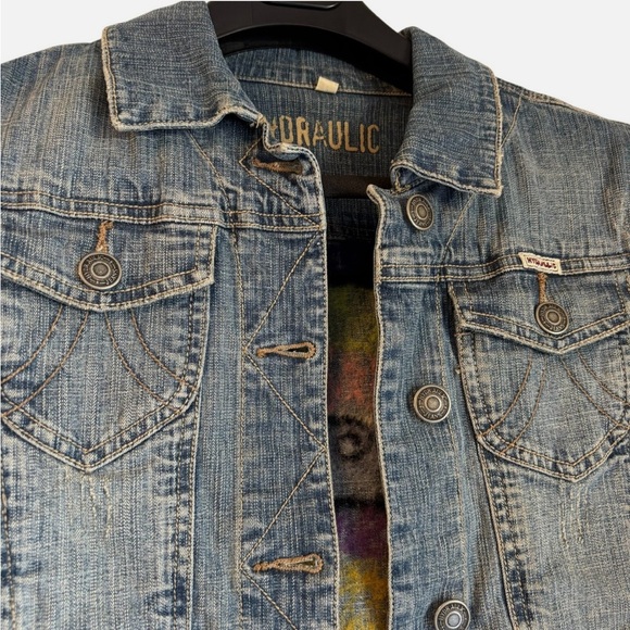 Upcycled Denim Jacket Hand Felted One Of A Kind Boho Hippie Art Whimsical Lg - Picture 3 of 12